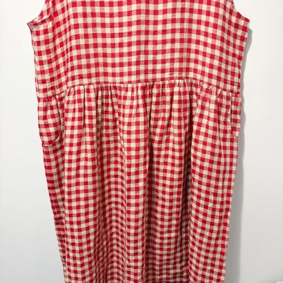 Faith Rowan Leeves Luna Sleeveless Dress Red Gingham Linen Size XXL Pockets NWT - Picture 3 of 16